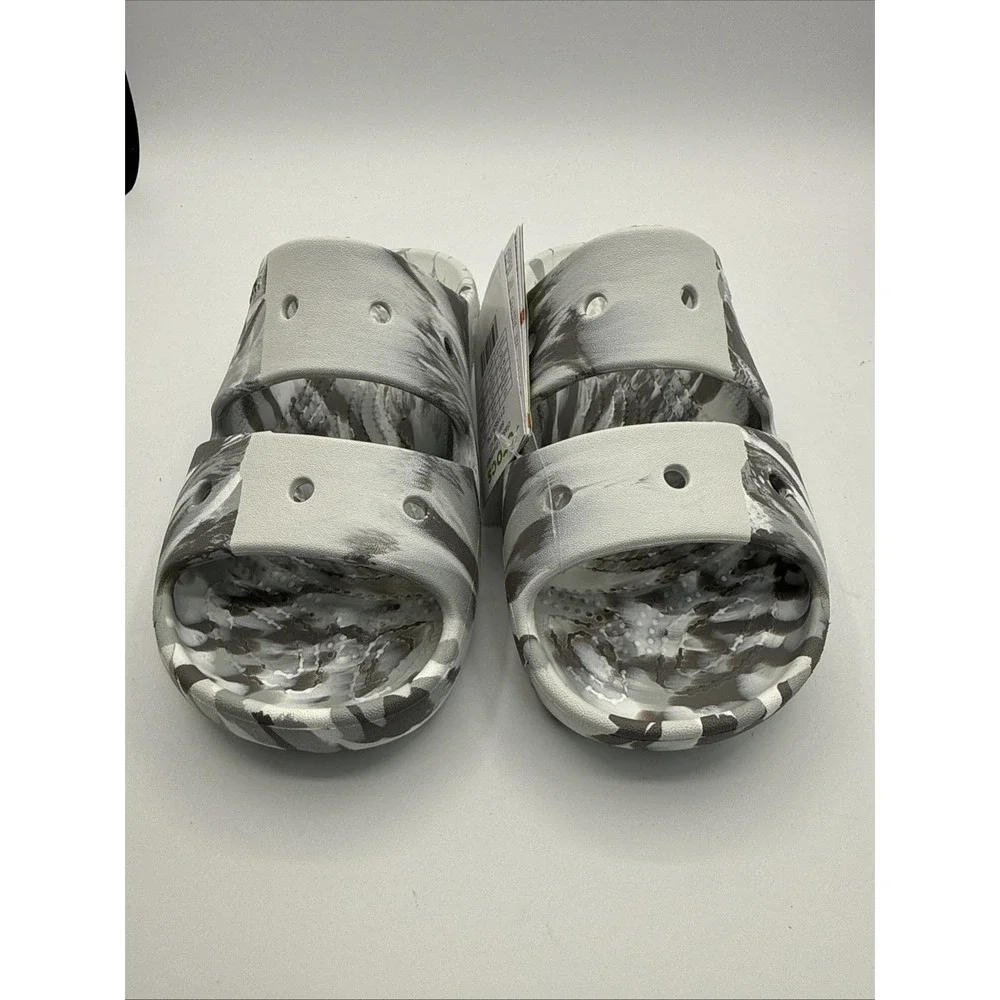New Crocs‎ Classic Marbled Slide Sandals Men's 7 , Women's 9  White Grey 211563
